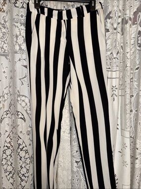 A.L.C. Black and White Vertical Stripe Straight-Leg Pants